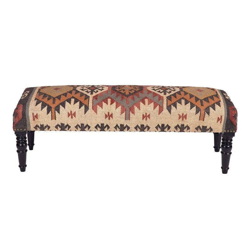 Handmade Kilim Upholstered Wooden Bench (India) - 48 L x 16 W x 18 H