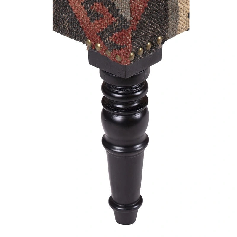 Handmade Kilim Upholstered Wooden Bench (India) - 48 L x 16 W x 18 H