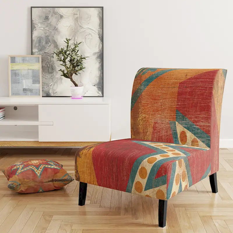 Designart Moroccan Orange Tiles Collage I Upholstered Bohemian Chic Accent Chair - Arm Chair
