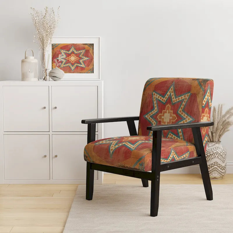 Designart Moroccan Orange Tiles Collage I Upholstered Bohemian Chic Accent Chair - Arm Chair
