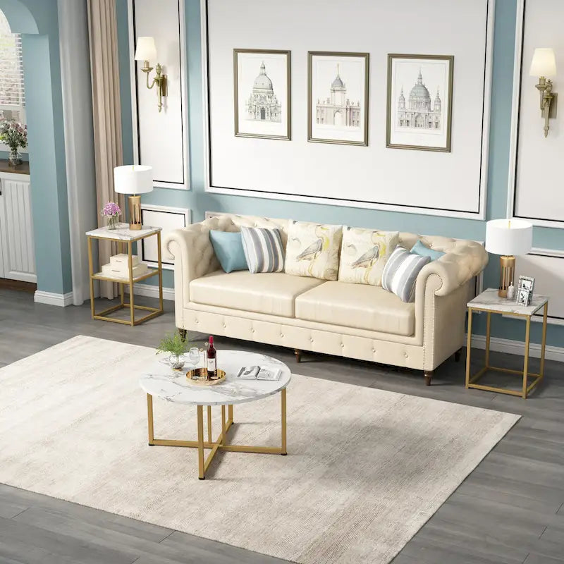 Myhozm 3-piece Round Coffee and Side Table Set with Open Shelves