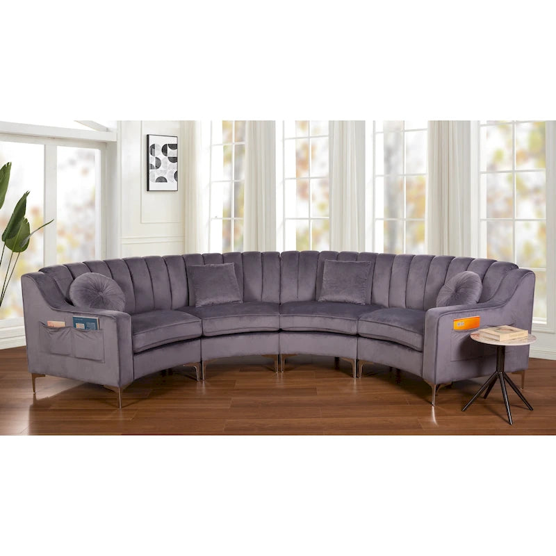 Velvet Symmetrical Modular U Shaped Curved Corner Sectional Sofas - 141 Wide
