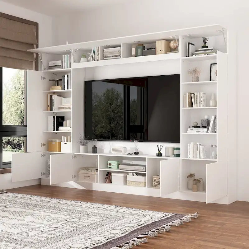 Bookshelf Entertainment Center Storage & Ambient Lighting White/Black