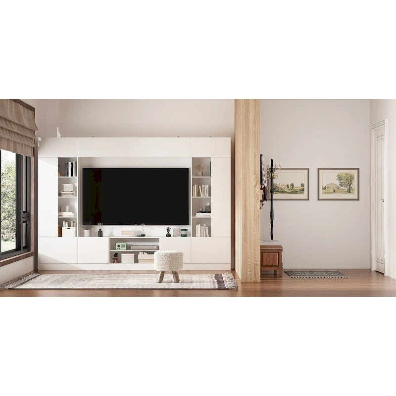 Bookshelf Entertainment Center Storage & Ambient Lighting White/Black