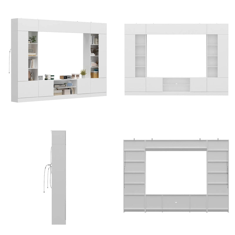 Bookshelf Entertainment Center Storage & Ambient Lighting White/Black