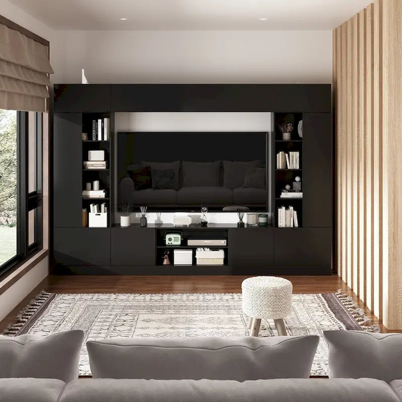 Bookshelf Entertainment Center Storage & Ambient Lighting White/Black