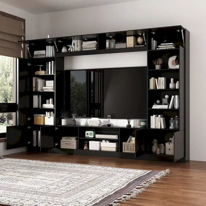 Bookshelf Entertainment Center Storage & Ambient Lighting White/Black