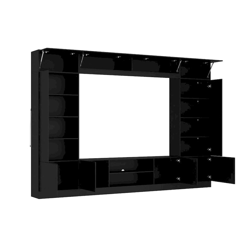 Bookshelf Entertainment Center Storage & Ambient Lighting White/Black