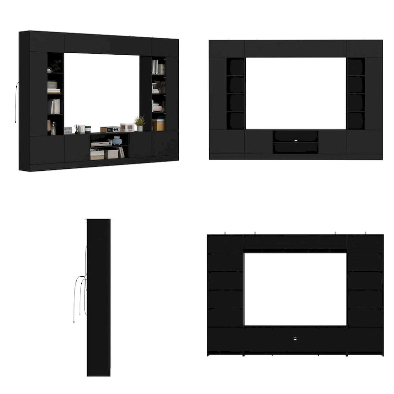 Bookshelf Entertainment Center Storage & Ambient Lighting White/Black