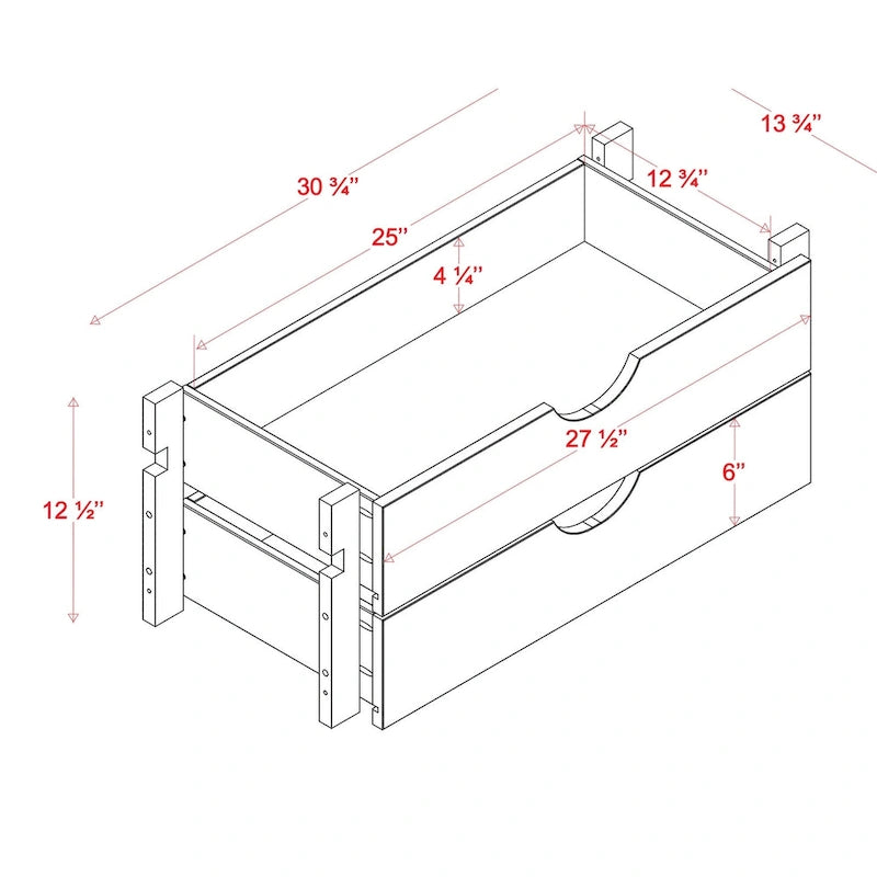 100% Solid Wood Modular Kitchen Pantry 2-Drawer Storage Kit by Palace Imports