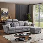 109 Modern 4 Seaters Towelling Sectional Sofa with Hidden Coffee Table Adjustable Headrest and Large Storage Space