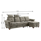 109 Modern 4 Seaters Towelling Sectional Sofa with Hidden Coffee Table Adjustable Headrest and Large Storage Space
