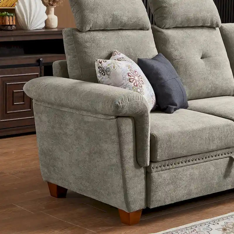 109 Modern 4 Seaters Towelling Sectional Sofa with Hidden Coffee Table Adjustable Headrest and Large Storage Space