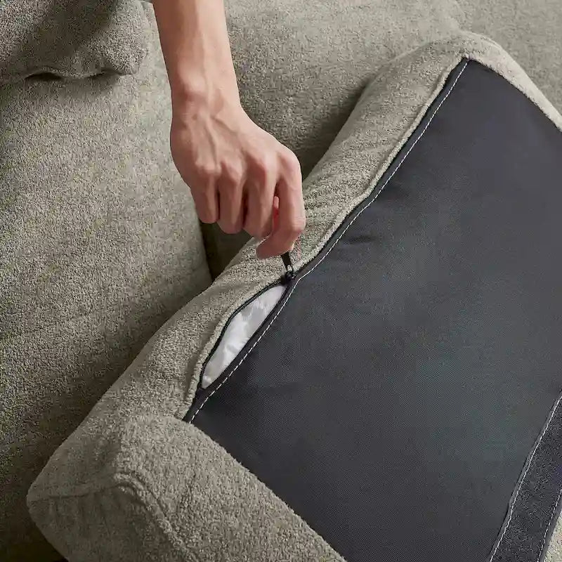 109 Modern 4 Seaters Towelling Sectional Sofa with Hidden Coffee Table Adjustable Headrest and Large Storage Space