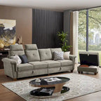 109 Modern 4 Seaters Towelling Sectional Sofa with Hidden Coffee Table Adjustable Headrest and Large Storage Space