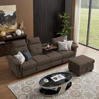 109 Modern 4 Seaters Towelling Sectional Sofa with Hidden Coffee Table Adjustable Headrest and Large Storage Space