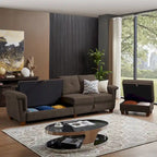 109 Modern 4 Seaters Towelling Sectional Sofa with Hidden Coffee Table Adjustable Headrest and Large Storage Space