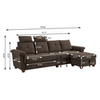 109 Modern 4 Seaters Towelling Sectional Sofa with Hidden Coffee Table Adjustable Headrest and Large Storage Space