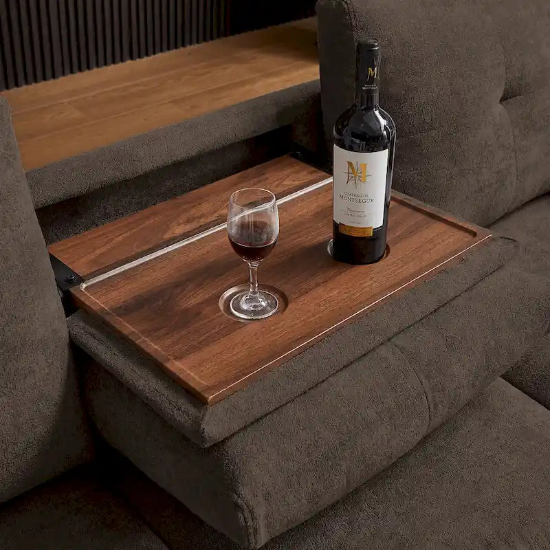 109 Modern 4 Seaters Towelling Sectional Sofa with Hidden Coffee Table Adjustable Headrest and Large Storage Space