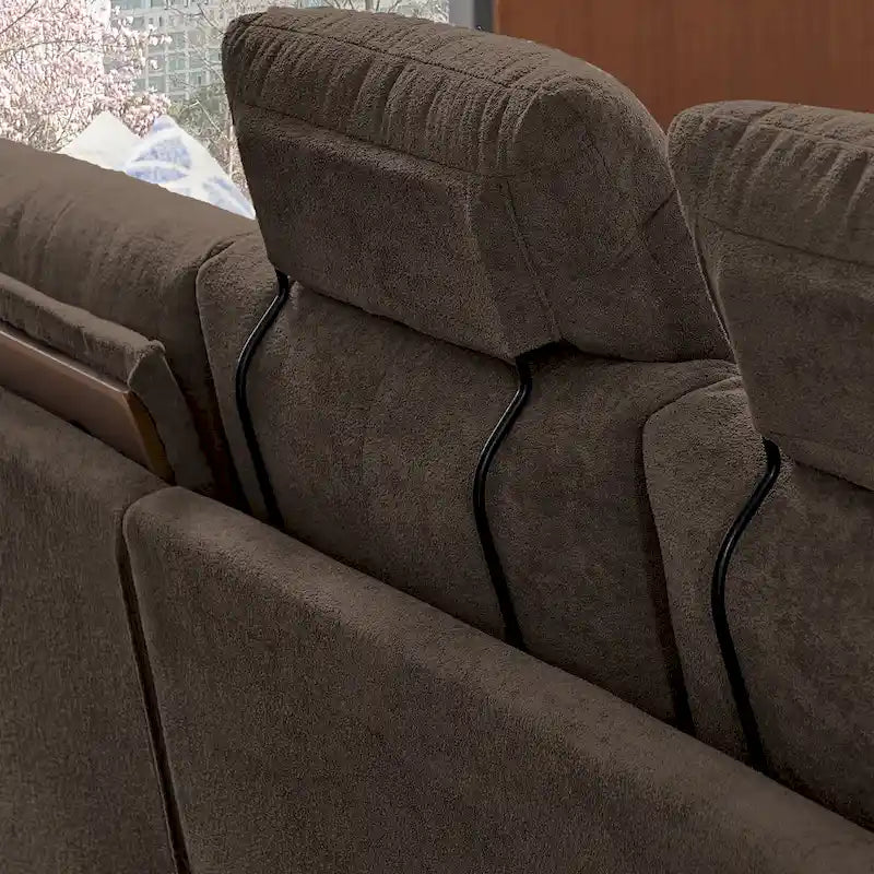 109 Modern 4 Seaters Towelling Sectional Sofa with Hidden Coffee Table Adjustable Headrest and Large Storage Space