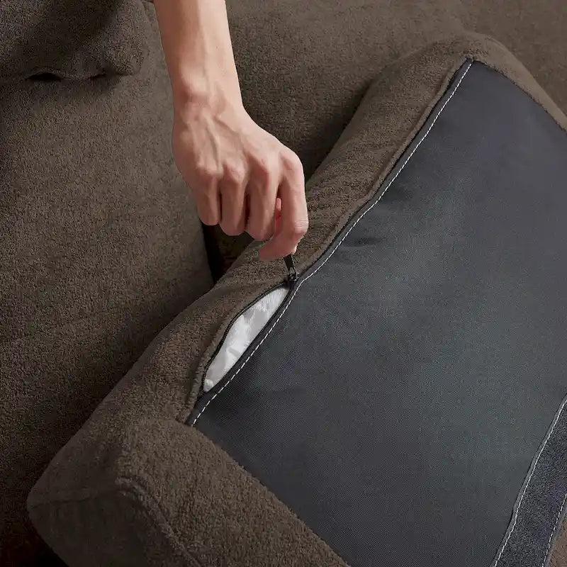 109 Modern 4 Seaters Towelling Sectional Sofa with Hidden Coffee Table Adjustable Headrest and Large Storage Space