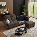 109 Modern 4 Seaters Towelling Sectional Sofa with Hidden Coffee Table Adjustable Headrest and Large Storage Space