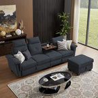 109 Modern 4 Seaters Towelling Sectional Sofa with Hidden Coffee Table Adjustable Headrest and Large Storage Space