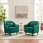 VANOMi 28.34W Set Of 2 Accent Armchair, Velvet Barrel Chair with Solid Wood Legs