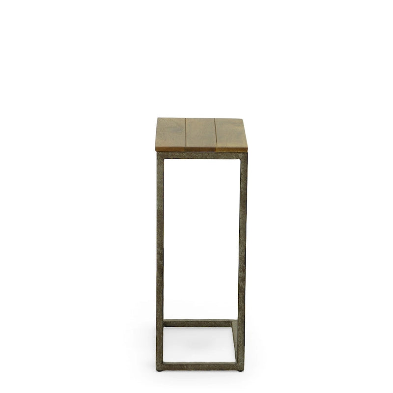 Carolina Living Aggie C-Form Accent Table - Harvest Oak Top - Aged Iron Base