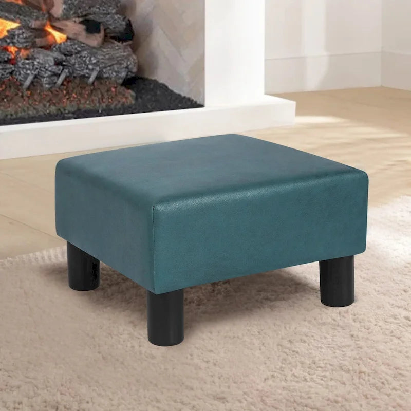 Adeco Small Square Footstool Ottoman Modern Fabric Footrest Stool