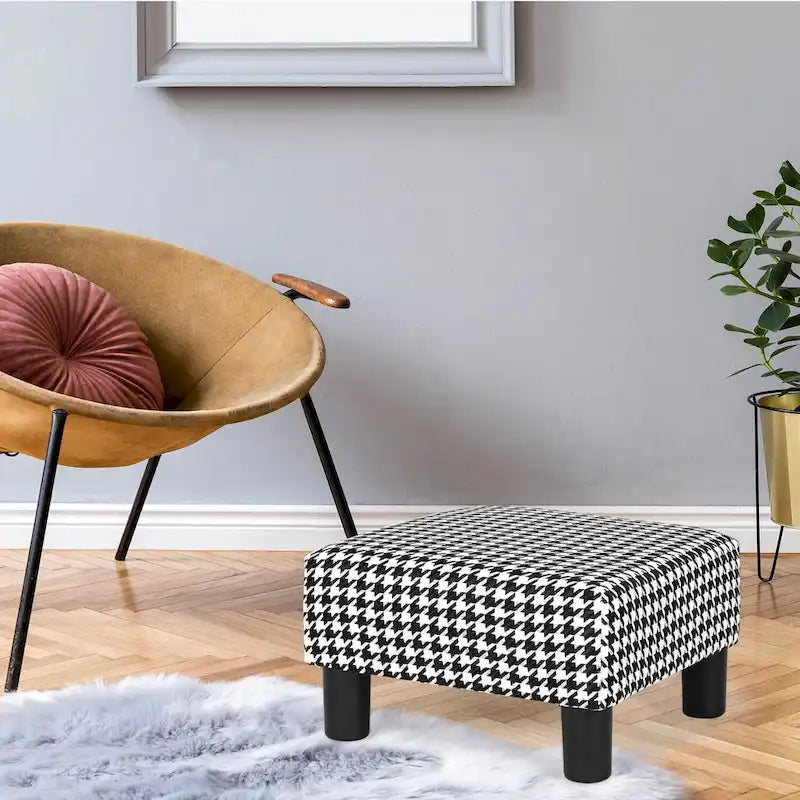 Adeco Small Square Footstool Ottoman Modern Fabric Footrest Stool