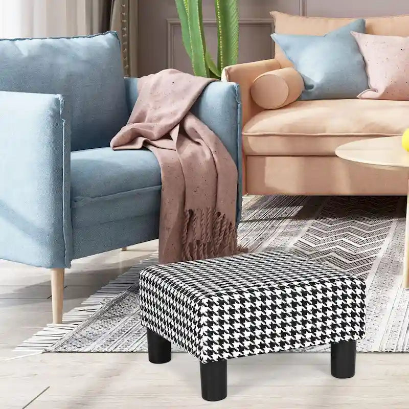 Adeco Small Square Footstool Ottoman Modern Fabric Footrest Stool