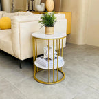 2 Tier Round Sintered Stone End Table Sofa Side Table with Golden Frame