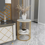 2 Tier Round Sintered Stone End Table Sofa Side Table with Golden Frame