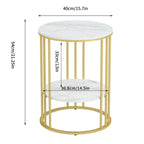 2 Tier Round Sintered Stone End Table Sofa Side Table with Golden Frame
