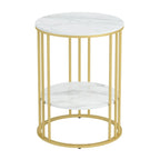 2 Tier Round Sintered Stone End Table Sofa Side Table with Golden Frame