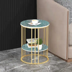 2 Tier Round Sintered Stone End Table Sofa Side Table with Golden Frame