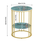 2 Tier Round Sintered Stone End Table Sofa Side Table with Golden Frame