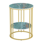 2 Tier Round Sintered Stone End Table Sofa Side Table with Golden Frame