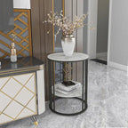 2 Tier Round Sintered Stone End Table Sofa Side Table with Golden Frame