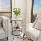 2 Tier Round Sintered Stone End Table Sofa Side Table with Golden Frame