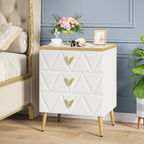 Pack of 2 Modern 3-Drawer Nightstand, White Gold Sofa End Table Bedside Table with Storage