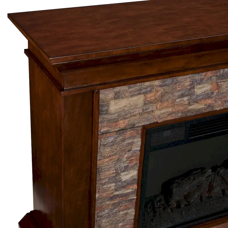 SEI Furniture Horse Mountain Electric Fireplace with a 60-inch Faux Stone Mantel