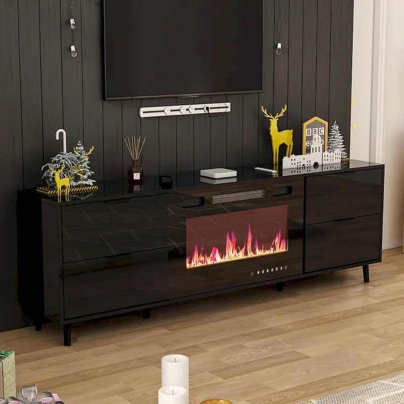 30 Recessed Electric Fireplace High Glossy TV Stand Combo Fireplace