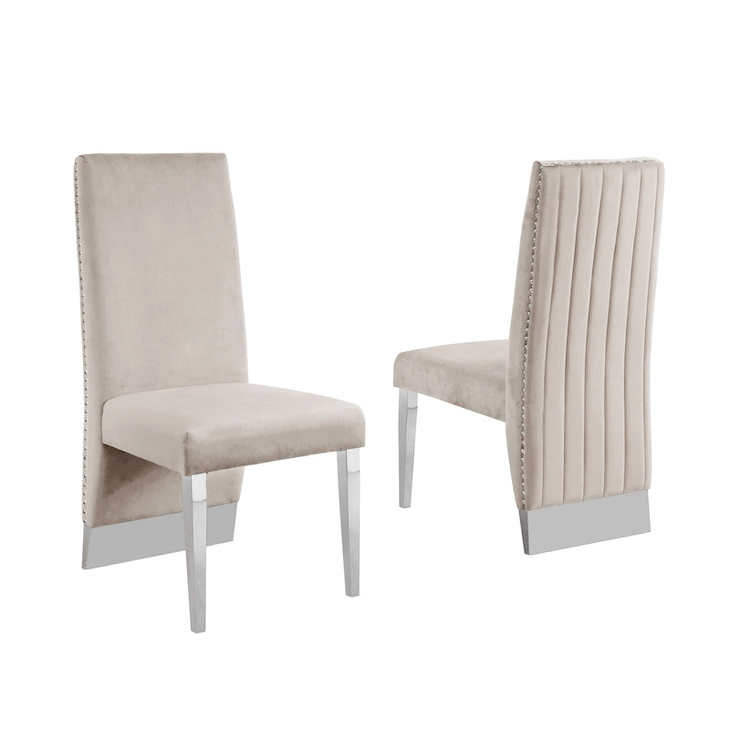Best Quality Furniture Dining Chair includes Pleated Back, Nailhead-Trimmed, Chrome-Legged Chair (Set of 2)