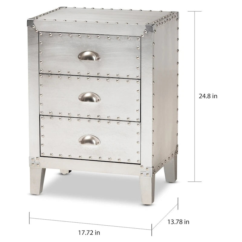 Baxton Studio Claude French Industrial Silver Metal 3-Drawer End Table