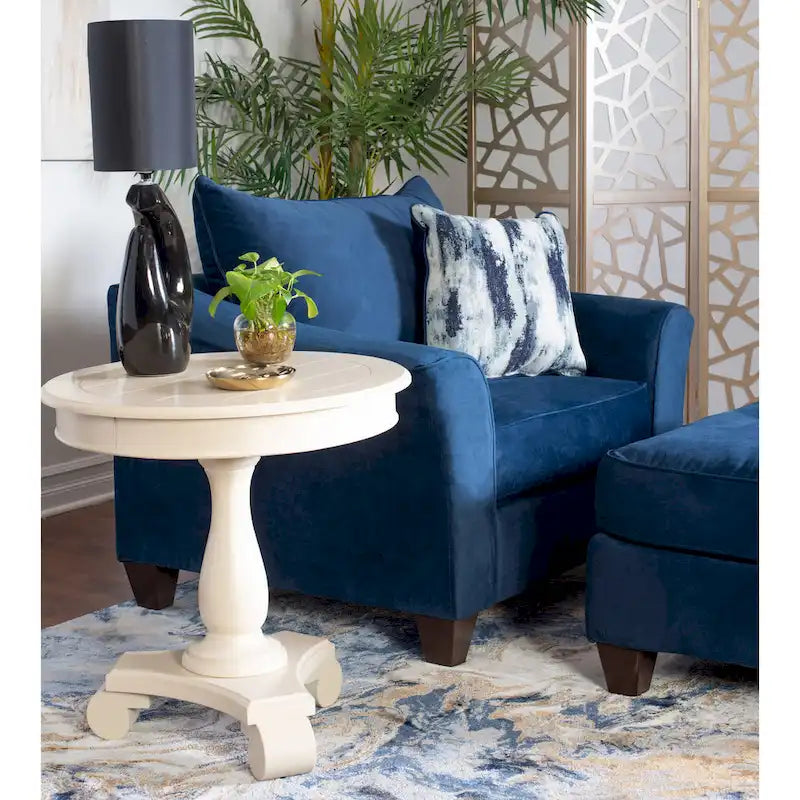 Roundhill Furniture Camero Fabric Pillowback Navy Blue Chair/Ottoman Set