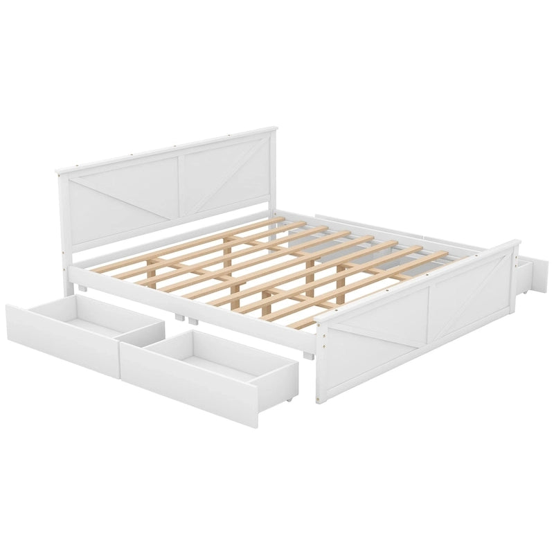 Merax Wooden Platform Bed with Four Storage Drawers and Support Legs