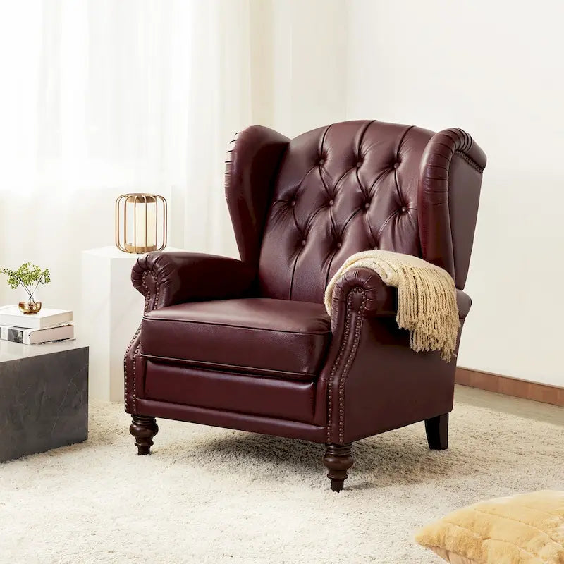 Alex Classic Leather Armchair with Nailhead Trim by HULALA HOME