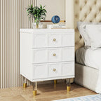 White Gold Nightstand Bedside Table with 3 Drawers